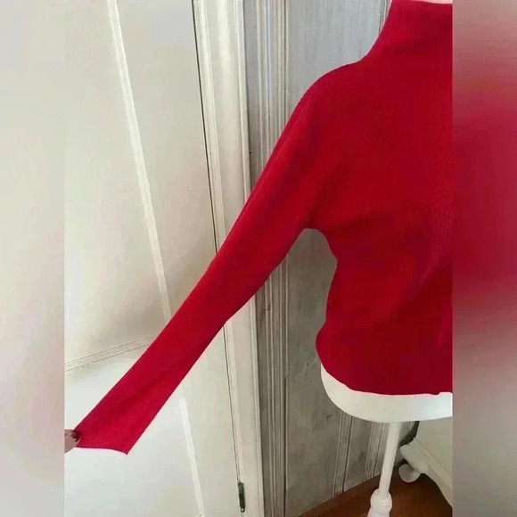 90s Liz Sport Cotton Red Turtleneck  Academia old money classic bright preppy M - Picture 3 of 11